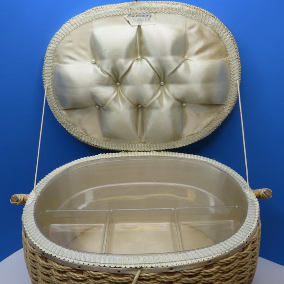 VTG Exclusive Singer MCM Sewing Storage Basket/Stool Woven Plastic Wicker - Picture 4 of 12